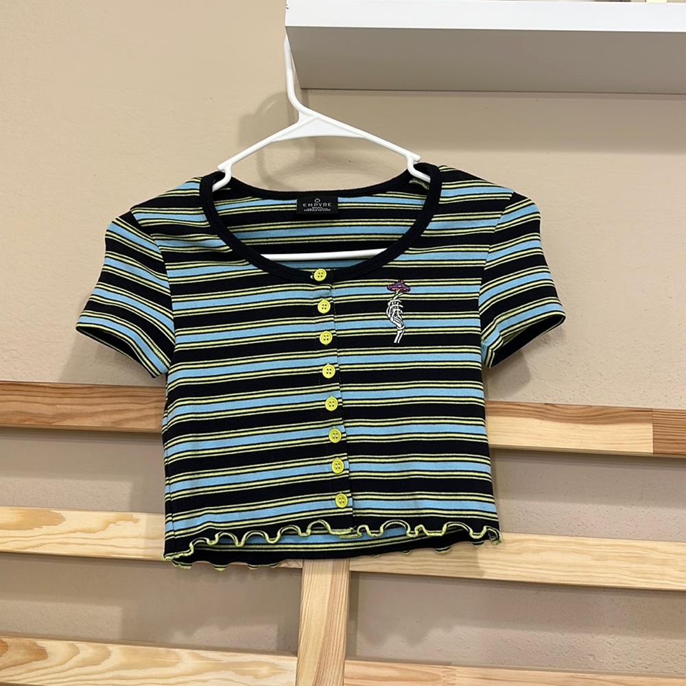 Striped Crop Top with Real Buttons